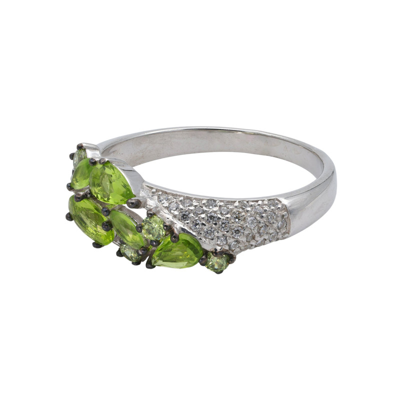 Кольцо с плавленным кварцем и фианитами