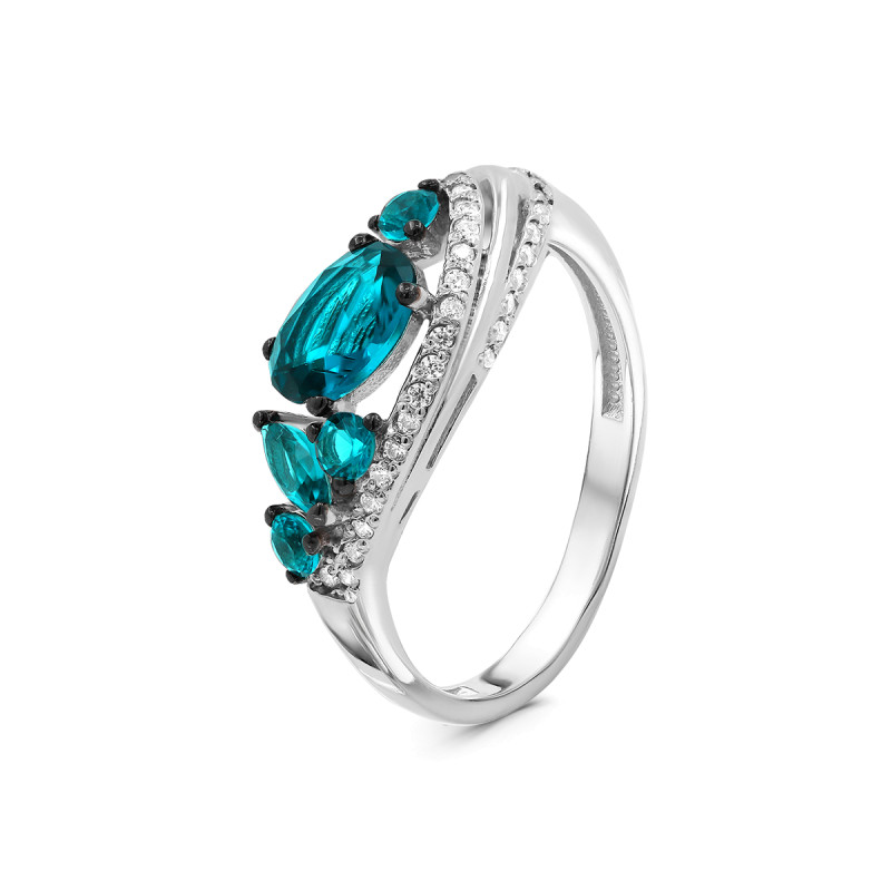 Кольцо с кварцем и фианитами