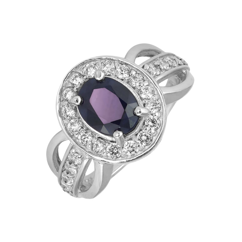 Серебряное кольцо с сапфиром и фианитами