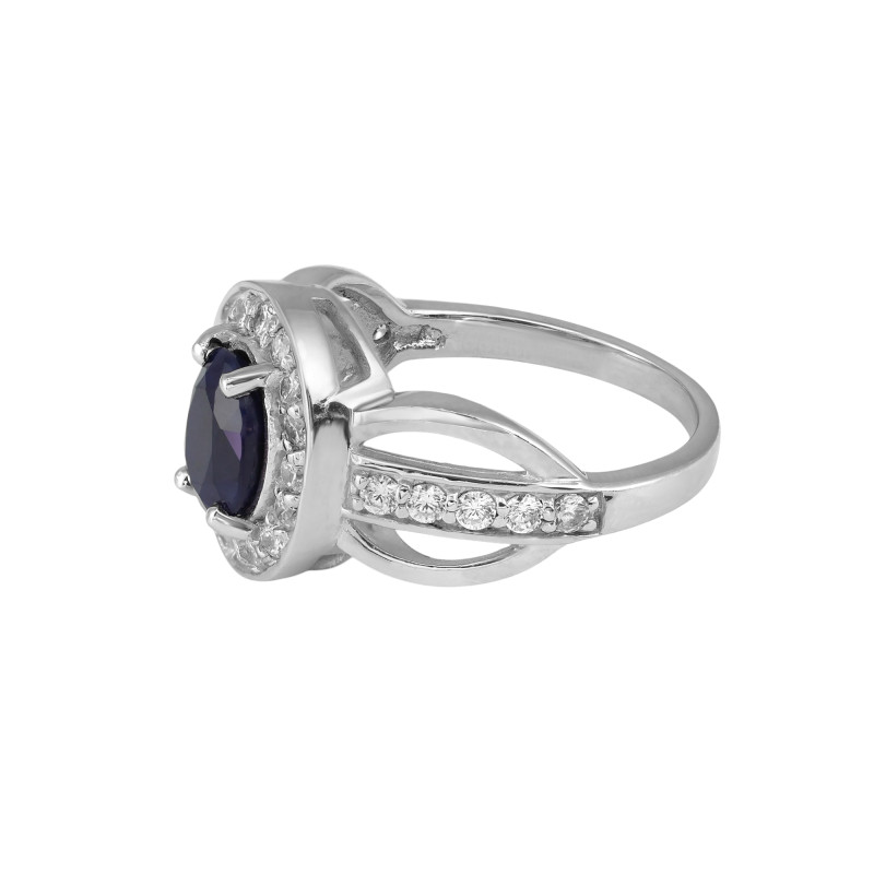 Серебряное кольцо с сапфиром и фианитами