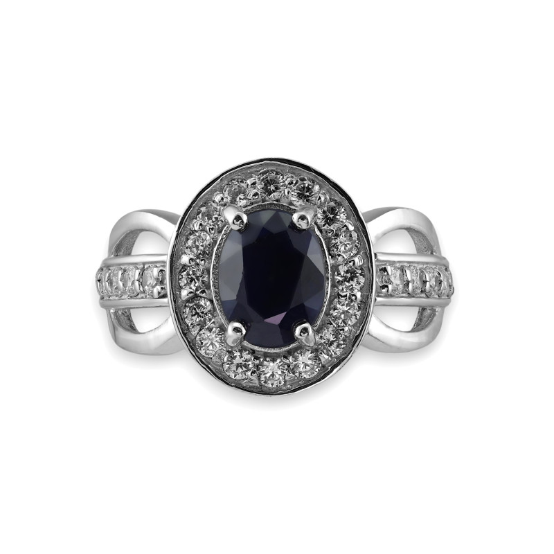 Серебряное кольцо с сапфиром и фианитами