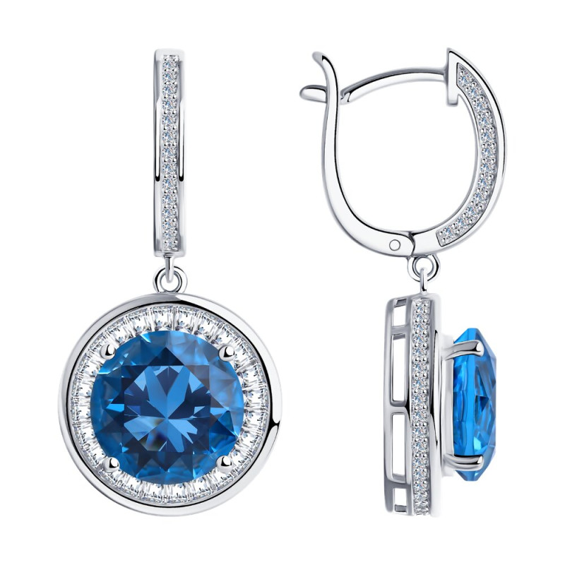 Серьги из серебра с ситаллом и фианитами