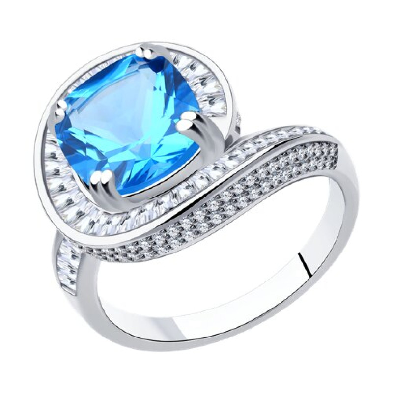 Кольцо серебряное с ситаллом и фианитами