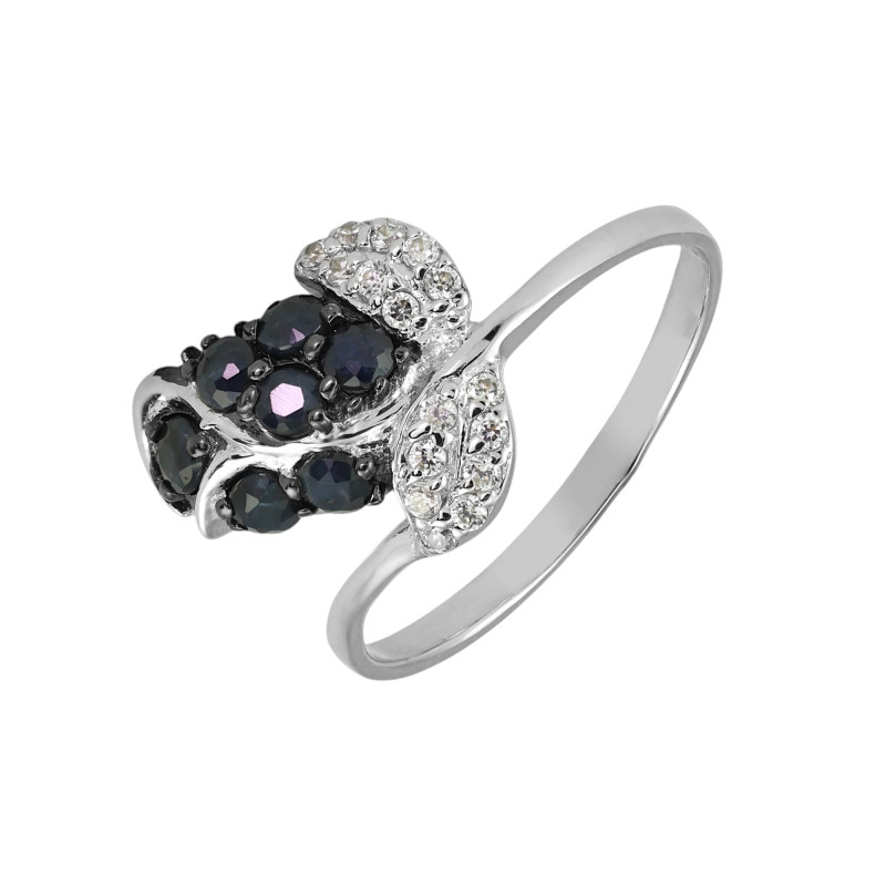 Серебряное кольцо с сапфиром и фианитами