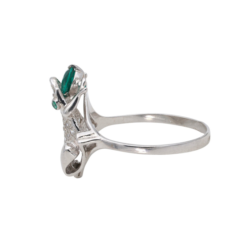 Кольцо с плавленным кварцем и фианитами