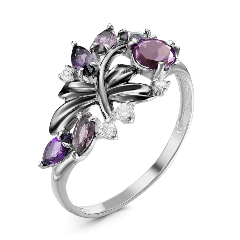 Кольцо с аметистом и фианитами