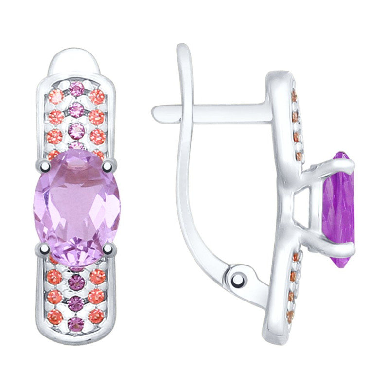 Серебряные серьги с аметистом и фианитами