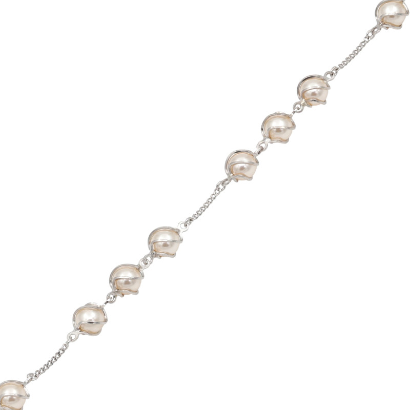 Браслет серебряный с имитированным жемчугом