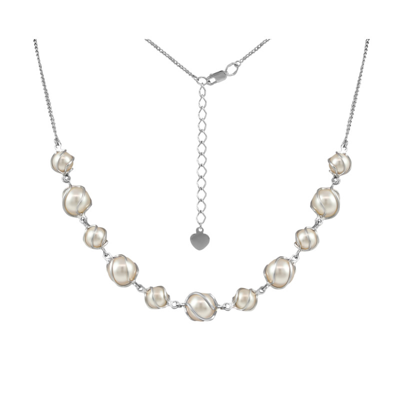 Колье серебряное с имитированным жемчугом