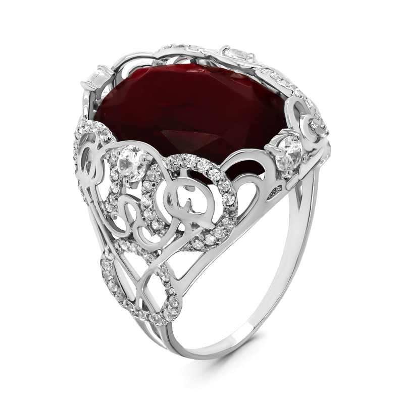 Кольцо с плавленным кварцем и фианитами