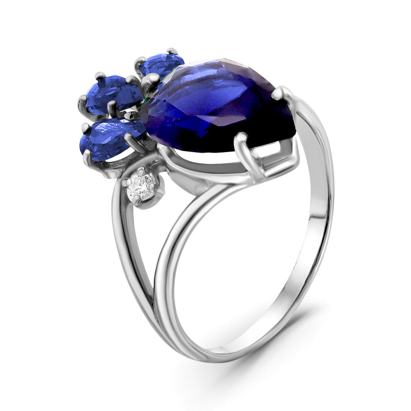 Кольцо с плавленным кварцем и фианитами