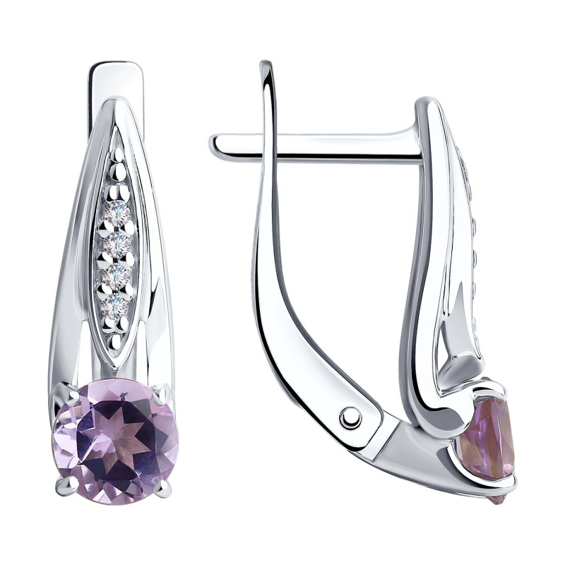 Серьги из серебра с аметистом и фианитами