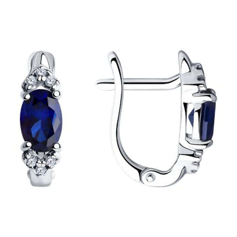 Серьги с синтетическим сапфиром и фианитами