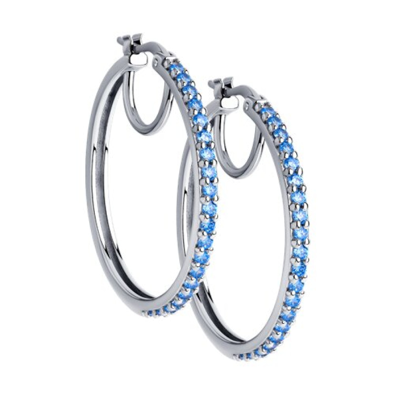 Серьги с голубыми фианитами