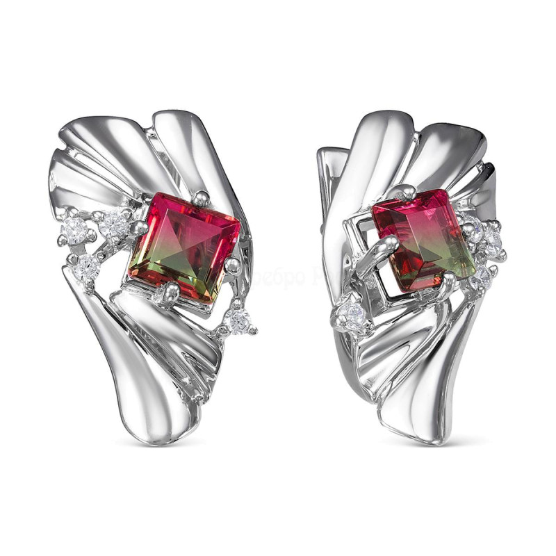 Серьги с кварцем и фианитами