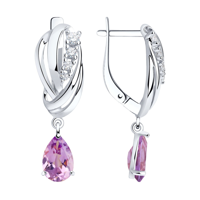 Серьги серебряные с аметистами и фианитами