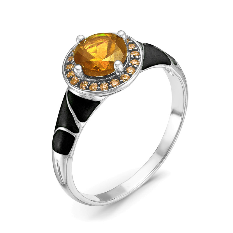 Кольцо с цитрином и цирконием