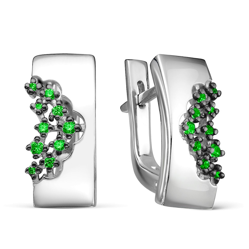 Серьги с зелёными фианитами
