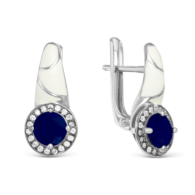 Серьги с сапфиром и кубическим цирконием