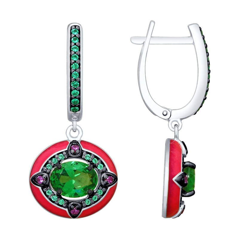 Серьги из серебра с ситаллом и фианитами