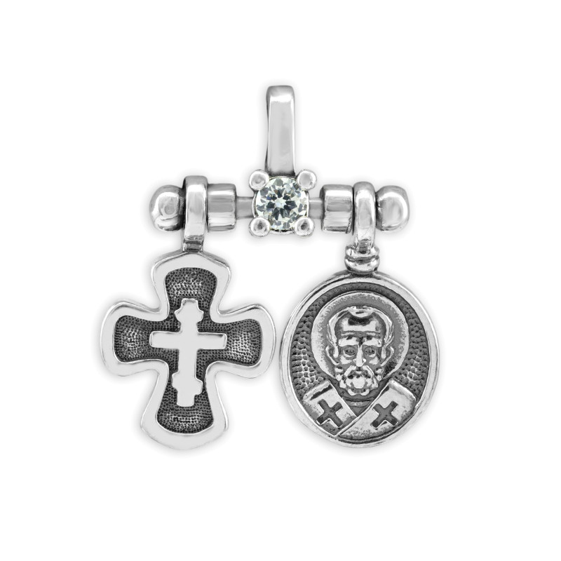 Серебряная подвеска с крестом и образом